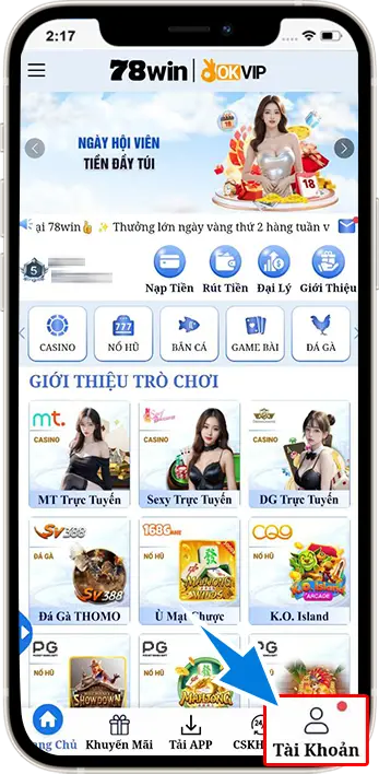 Bước 1 : tại trang chủ chọn mục rút tiền